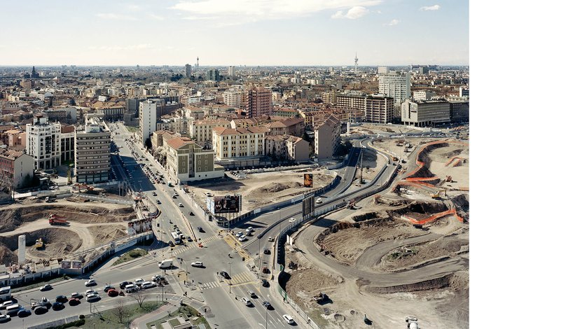 Ariel view of a busy road interchange in Milan