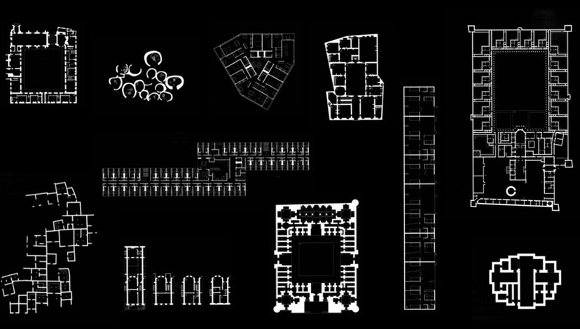 Montage of floor and elevation plans