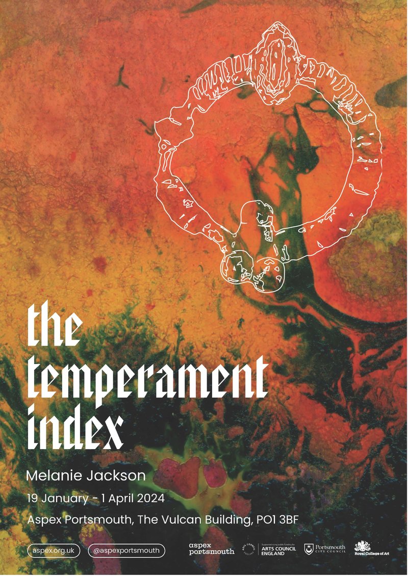 Poster for The Temperament Index featuring an abstract image in orange and green