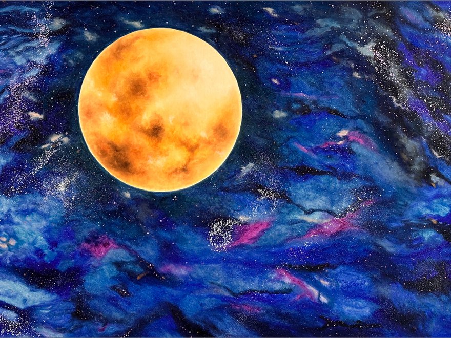 A painting of a moon and starry night sky