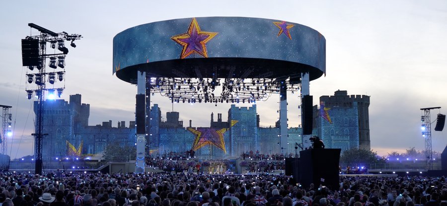The Coronation Concert stage with artwork by Yun Park